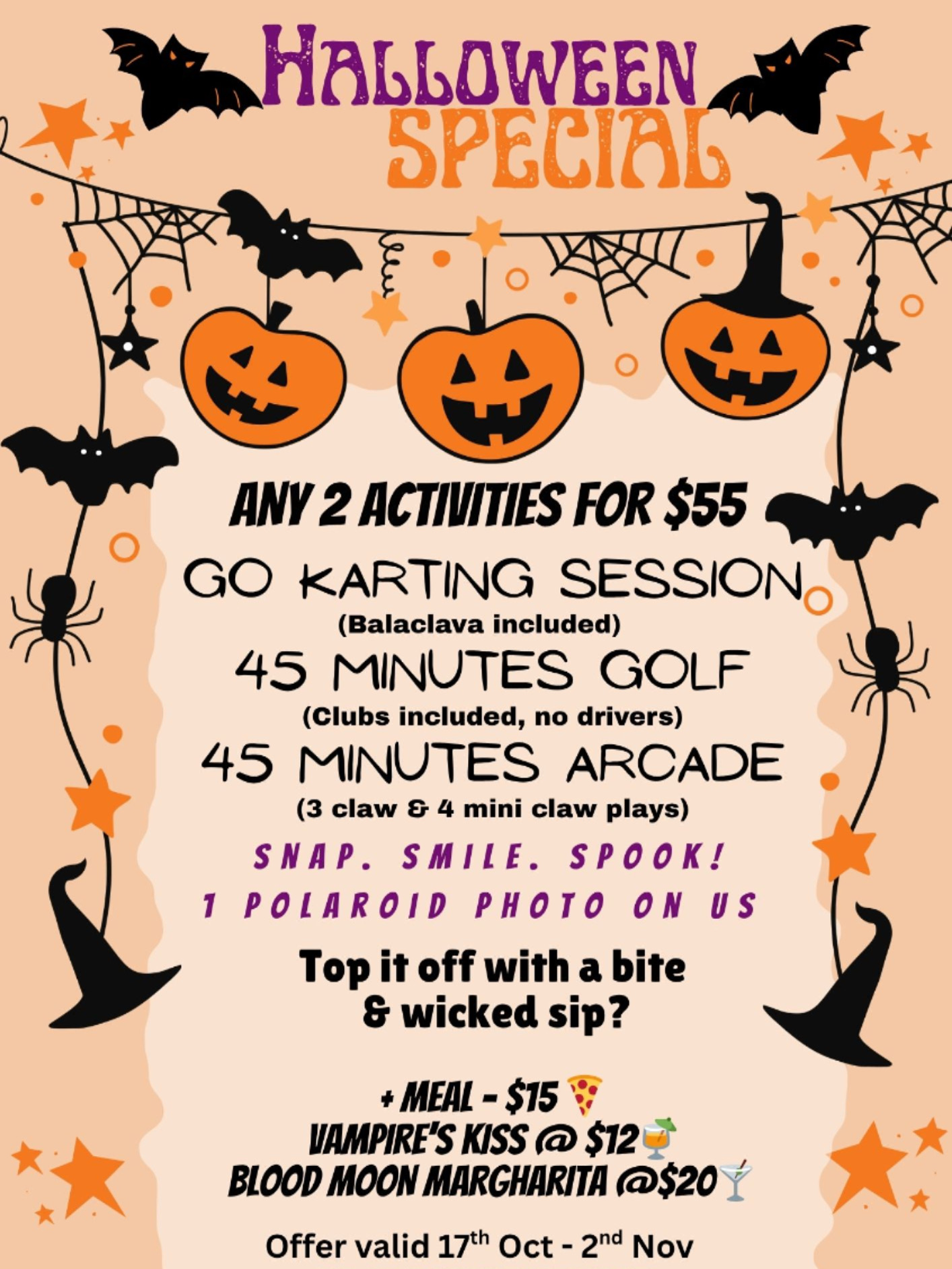 Halloween Special — Any 2 Activities for $55